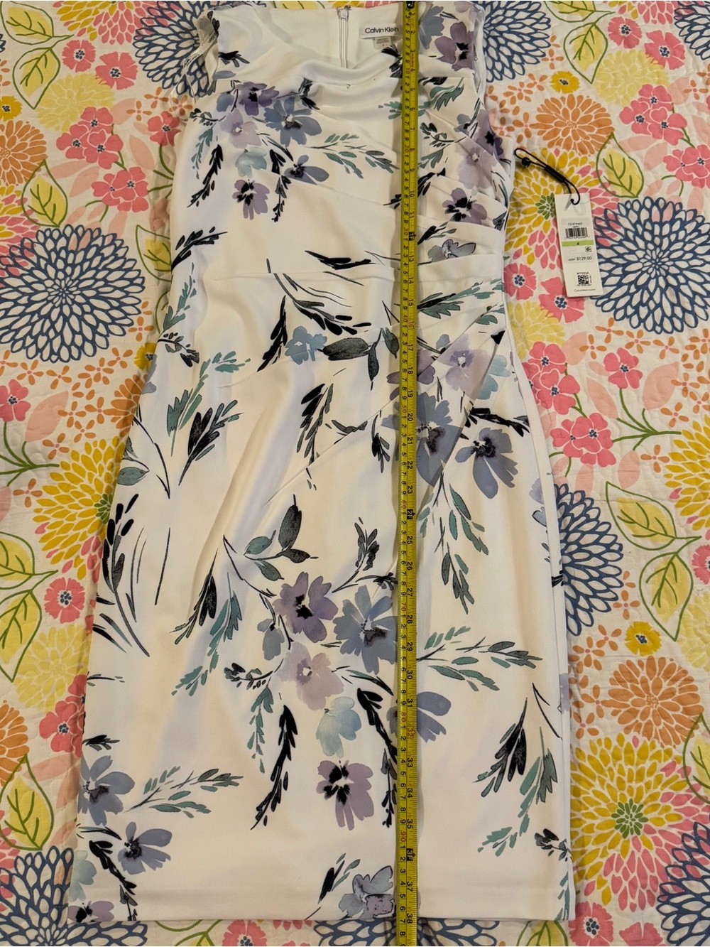 NWT size 4 Calvin Klein white floral dress - Picture 5 of 6
